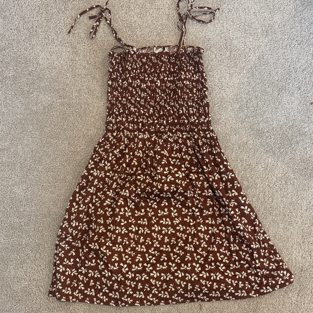 Tory Burch Brown Floral Mini Dress with Cream Print